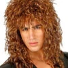 Mens 1980s Long Curly Brown Rock Star Wig