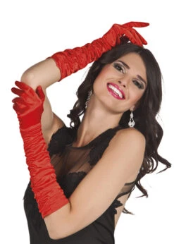 Victorian Lady Long Red Satin Gloves