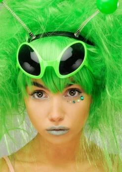 Neon Green Space Alien Glasses -Halloween Fans Shop 0347o green alien glasses 01