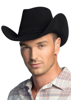 Western Black Leather Look Wyoming Cowboy Hat