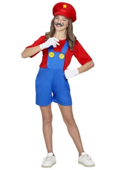 Kids Size Super Mario Style Plumber Girl Costume