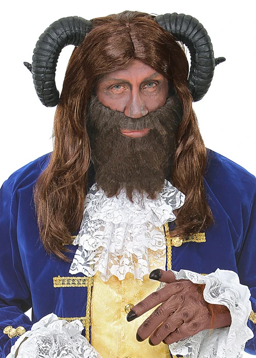 Mens The Beast Style Brown Wig With Horns 4 Mens The Beast Style Brown Wig With Horns - Image 2