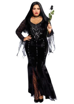 Plus Size Deluxe Black Sequin Morticia Style Costume