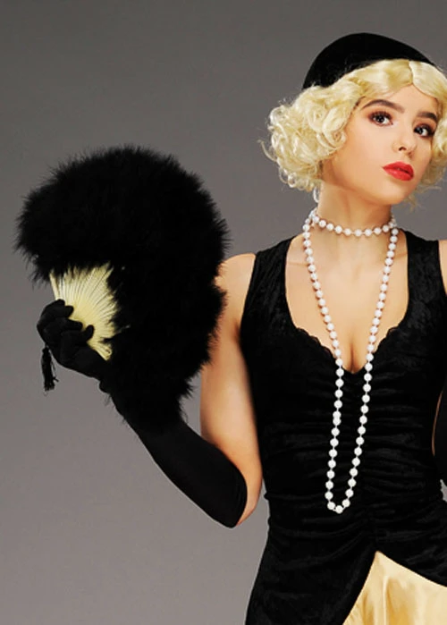 Deluxe 20s Flapper Girl Black Feather Fan 3 Deluxe 20s Flapper Girl Black Feather Fan