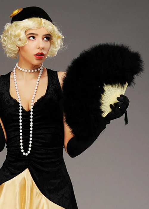 Deluxe 20s Flapper Girl Black Feather Fan 4 Deluxe 20s Flapper Girl Black Feather Fan - Image 2