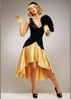 Womens 1920s Long Gold Great Gatsby Costume