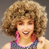 Womens 1980s Brown Blonde Mix Big Hair Wig -Halloween Fans Shop 1980s big curly blonde mix wig BW715