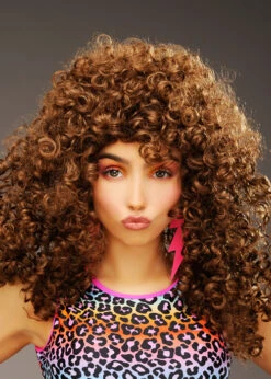 Womens 1980s Big Brown Bubble Perm Wig