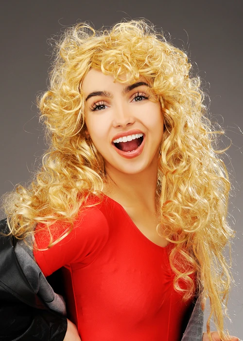 Womens 1980s Kylie Minogue Style Blonde Curly Wig 3 Womens 1980s Kylie Minogue Style Blonde Curly Wig
