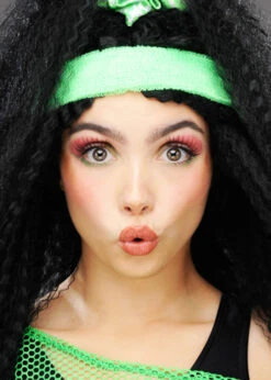 Neon Green 1980s Headband Sweatbands Set -Halloween Fans Shop 1980s neon green sweatbands 01