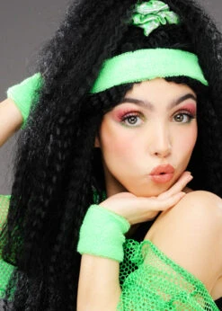 Neon Green 1980s Headband Sweatbands Set -Halloween Fans Shop 1980s neon green sweatbands 02