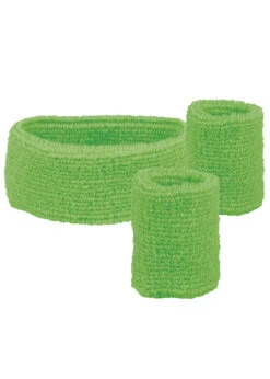 Neon Green 1980s Headband Sweatbands Set -Halloween Fans Shop 1980s neon green sweatbands 03