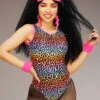 Womens 1980s Workout Neon Leopard Print Leotard -Halloween Fans Shop 1980s neon leopard print leotard
