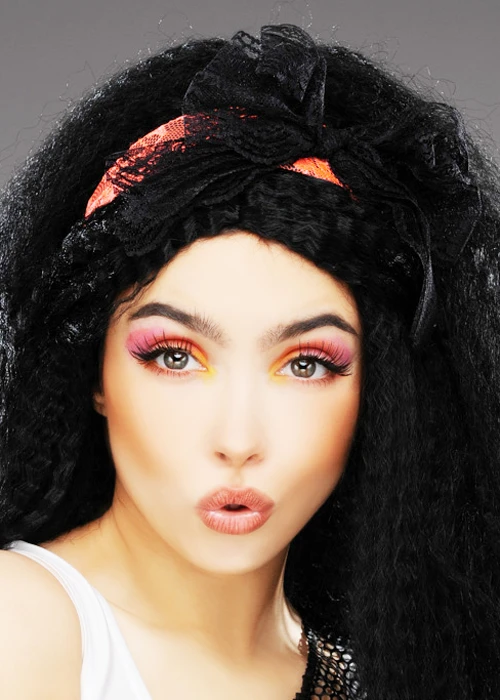 80s Fancy Dress Neon Orange Lace Hair Bow 3 80s Fancy Dress Neon Orange Lace Hair Bow