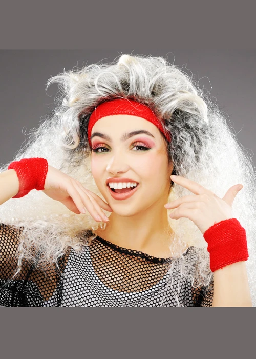 Red 1980s Headband Sweatbands Set 4 Red 1980s Headband Sweatbands Set - Image 2