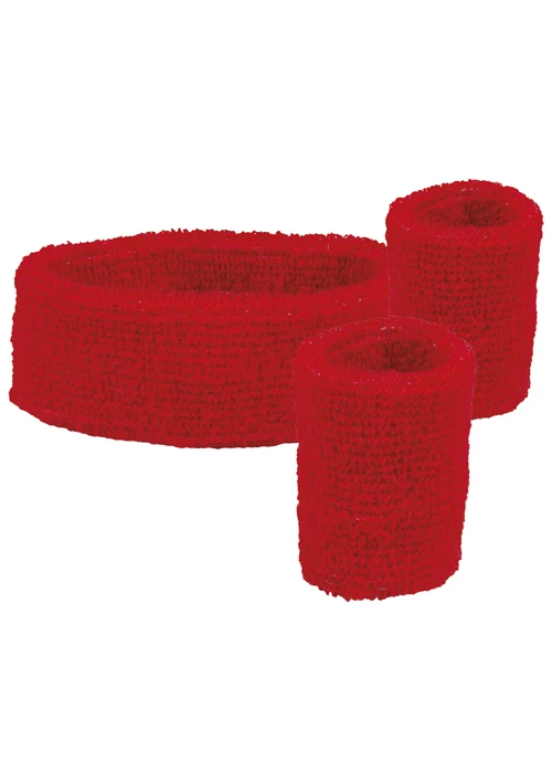 Red 1980s Headband Sweatbands Set 6 Red 1980s Headband Sweatbands Set - Image 4