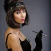 Black Sequin Flapper Feather Headband