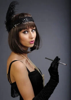 Black Sequin Flapper Feather Headband