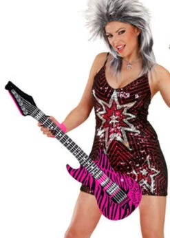1980s Rock Star Pink Zebra Print Inflatable Guitar -Halloween Fans Shop 23948rs 02