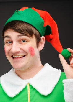 Red And Green Christmas Elf Hat With Pom Pom