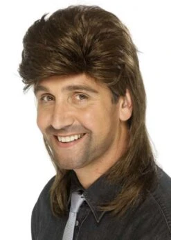 Brown Rock Star 80s Fancy Dress Mullet Wig