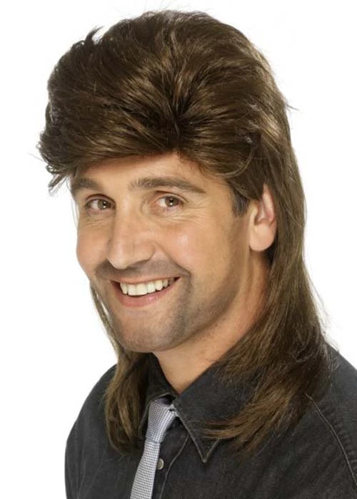 Brown Rock Star 80s Fancy Dress Mullet Wig 3 Brown Rock Star 80s Fancy Dress Mullet Wig