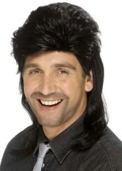 Black Rock Star 80s Fancy Dress Mullet Wig