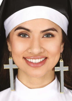 Womens Nun Large Cross Earrings