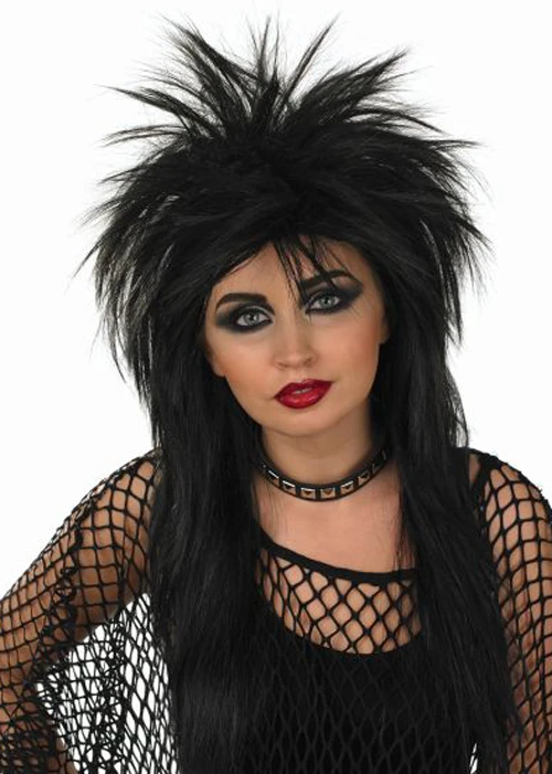 Black 80s Punk Long Glam Rock Wig 3 Black 80s Punk Long Glam Rock Wig