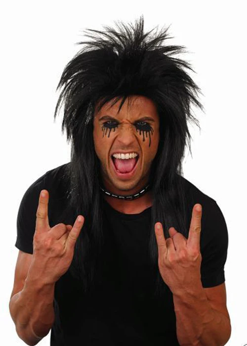 Black 80s Punk Long Glam Rock Wig 4 Black 80s Punk Long Glam Rock Wig - Image 2