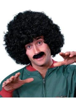 Mens Black Curly Scouse Wig Set