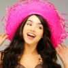 Adult Hawaiian Bright Pink Straw Hula Hat
