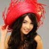 Adult Hawaiian Bright Red Straw Hula Hat -Halloween Fans Shop 2957I RED hawaiian straw beach hat