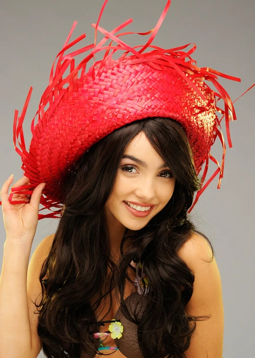 Adult Hawaiian Bright Red Straw Hula Hat 3 Adult Hawaiian Bright Red Straw Hula Hat