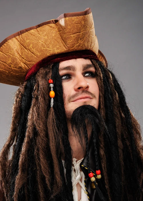 Mens Jack Sparrow Style Pirate Hat With Beads 4 Mens Jack Sparrow Style Pirate Hat With Beads - Image 2
