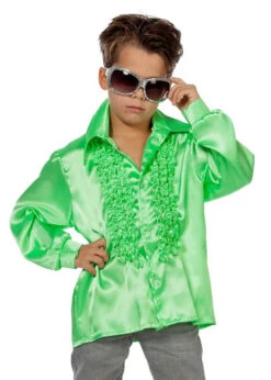 Kids 70s Green Frilly Disco Shirt