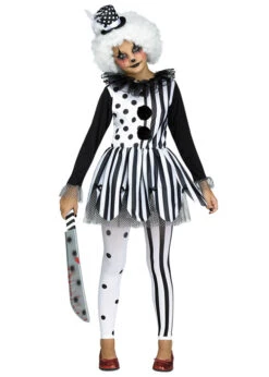 Kids Halloween Black And White Killer Clown Girl Costume