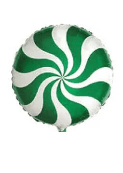 Green And White Candy Swirl Mini Air Filled Balloon On Stick