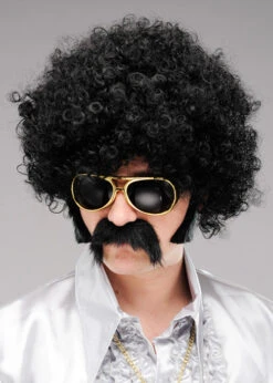 Mens 1970s Mega Huge Black Afro Wig
