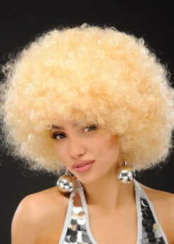 Womens 1970s Blonde Mega Afro Wig