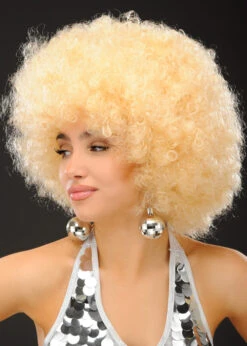 Womens 1970s Blonde Mega Afro Wig 5 Womens 1970s Blonde Mega Afro Wig -Halloween Fans Shop 42035 womens blonde 70s afro wig 01