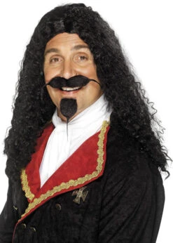 Mens Long Black Curly Musketeer Wig