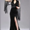Womens Morticia Style Halloween Costume -Halloween Fans Shop 43726 mortica costume black wig