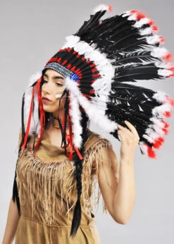 Black And Red Indian Chief Feather Headdress