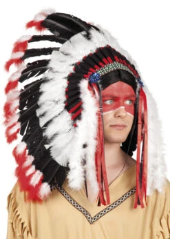Black And Red Indian Chief Feather Headdress -Halloween Fans Shop 44139 black feather indian headpiece 02