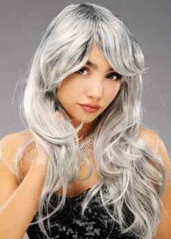 Womens Halloween Long Grey Zombie Bride Wig