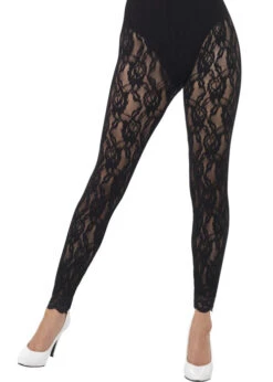 Ladies 1980s Black Lace Footless Tights