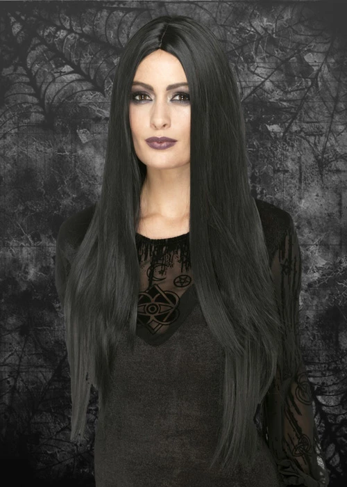 Womens Halloween Deluxe Long Black Witch Wig 3 Womens Halloween Deluxe Long Black Witch Wig