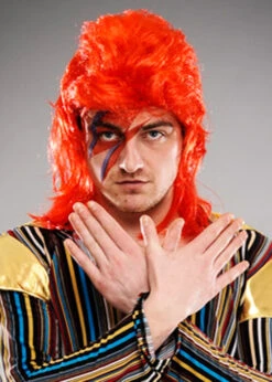 Mens 1970s Ziggy Stardust Style Red Wig