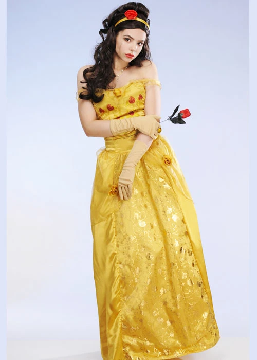 Adult Size Belle Style Long Gold Princess Costume 3 Adult Size Belle Style Long Gold Princess Costume